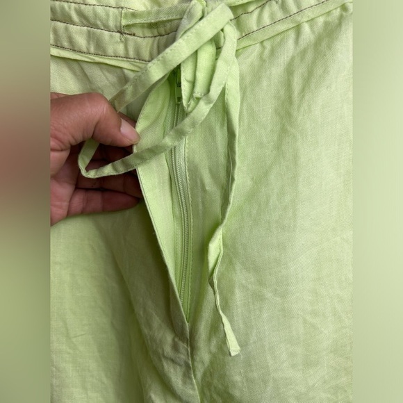 Jennifer Women Lime Green 100% Linen Trousers Wide Leg European Pants Size 16 - Picture 5 of 12